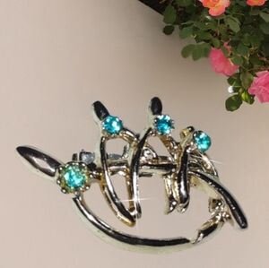 Vintage Wishbone Brooch w/ Aquamarine Rhinestones